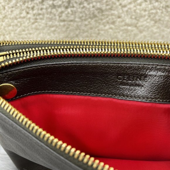 Celine Trio Goatskin Army Olive Green Phoebe Philo Small Crossbody Hand Bag EUC - Picture 15 of 15